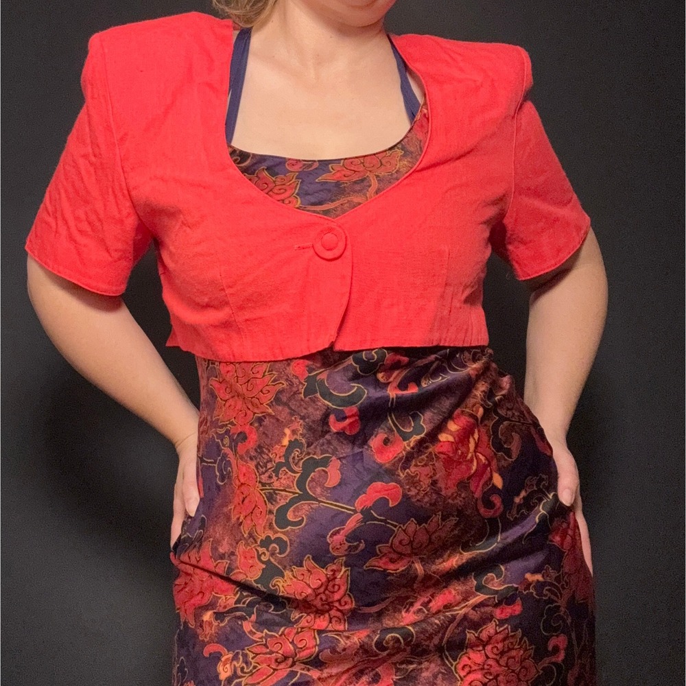 Vintage Traces Red Linen Blend Cropped Bolero Festival Top Sz 12 evening summer - Picture 8 of 9